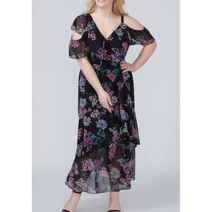 Lane Bryant Fast Lane‎ Floral Ruffle Cold Shoulder Dress Asymmetric Wrap Maxi 28